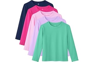 HIAHIF 5 Pack Cotton Girls Long Sleeve Shirts Toddler Soft Basic T-Shirts Top Kids Crewneck Layering Tees