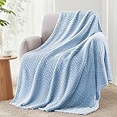 Exclusivo Mezcla Fleece Throw Blanket for Couch, Cozy Lightweight Blankets for All Season, Decorative Giftable Fuzzy Plush Wave Textured Throws for Women, Men, Light Blue, 50x70 Inches