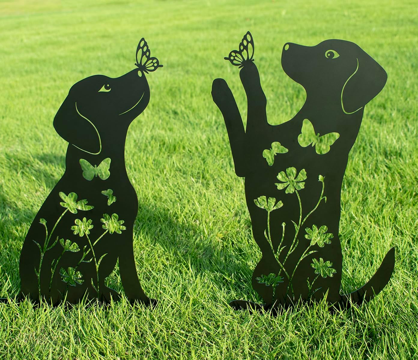 Decorative Garden Stakes - Metal Dog Garden Decor for Outside (2 Pack), 17