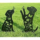 Doesen Metal Dog Garden Decor for Outside (2 Pack), 17" Puppy Decorative Garden Stakes, Black Dog Silhouette Outdoor Dog Decor, Dog Yard Art, Weather Resistant Steel Dog Yard Decor for Dog Lovers