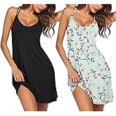Ekouaer 2 Pack Nightgowns for Women Racerback Sleeveless Night Shirt Sexy Sleep Dress Spaghetti Strap Sleepwear S-XXXL
