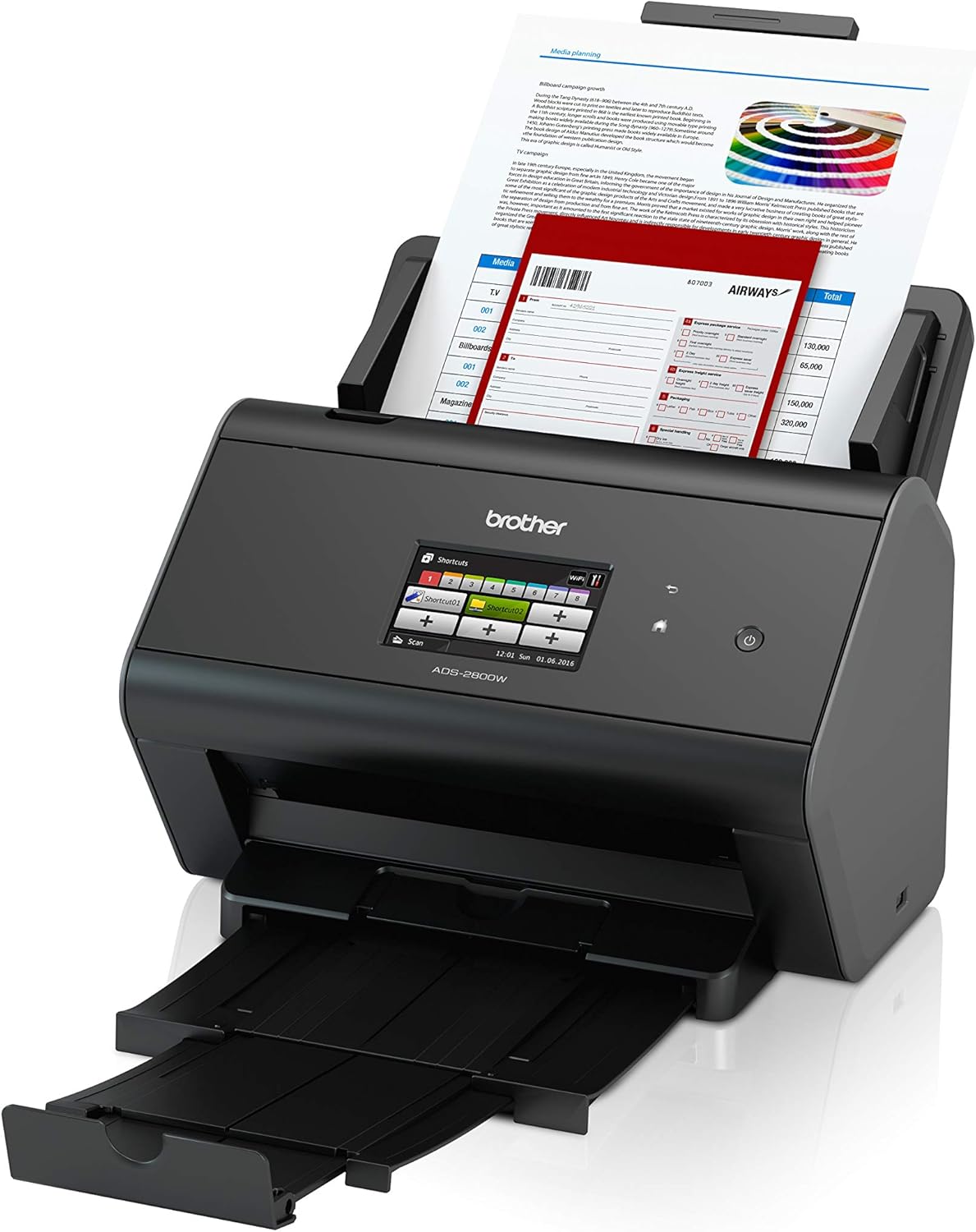 Brother ImageCenter ADS-2800W Wireless Document Scanner, Multi-Page Scanning, Color Touchscreen, Integrated Image Optimization, High-Precision Scanning, Continuous Scan Mode, Black: Office Products