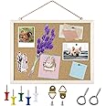 Cork Board Bulletin Board - 15.7 X 12 Inches Vision Board Wood Frame Corkboard Message Board Wall Mounted Pin Board for School, Home & Office (with Pins, Eye Bolts, Gaskets, Screws)