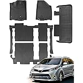 for Toyota Sienna 2020-2013 8 Seater Floor Mats Cargo Liner Trunk Carpet All Weather Heavy Duty TPE Waterproof Anti-Slip Tech Mats for Toyota Sienna 2014 2015 2016 2017 2018 2019 Accessories