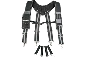MELOTOUGH Tool Belt Suspenders Construction Work Belt Suspenders with Phone holder Padded Suspenders Heavy Duty (Grey)