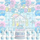 42pcs Cinna-morolls Birthday Party Decorations Includes Cake Toppers,Cupcake Toppers, Banner, Backdrop, Balloons - Blue Cartoon Theme Party Supplies Set for Girl‘s Baby Shower
