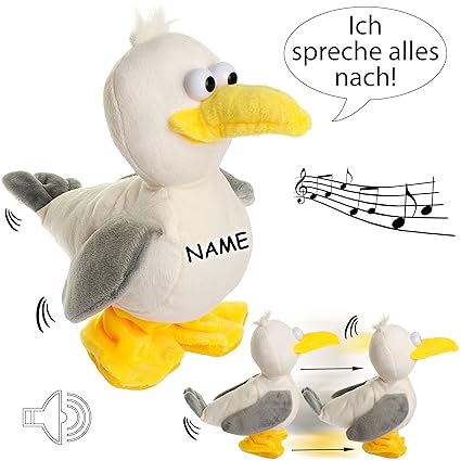 NACH sprechende - Möwe / Vogel - Ich spreche Alles nach & laufe dazu - inkl. Name - aus Stoff / Plüsch - Plüschtier - mit Sou