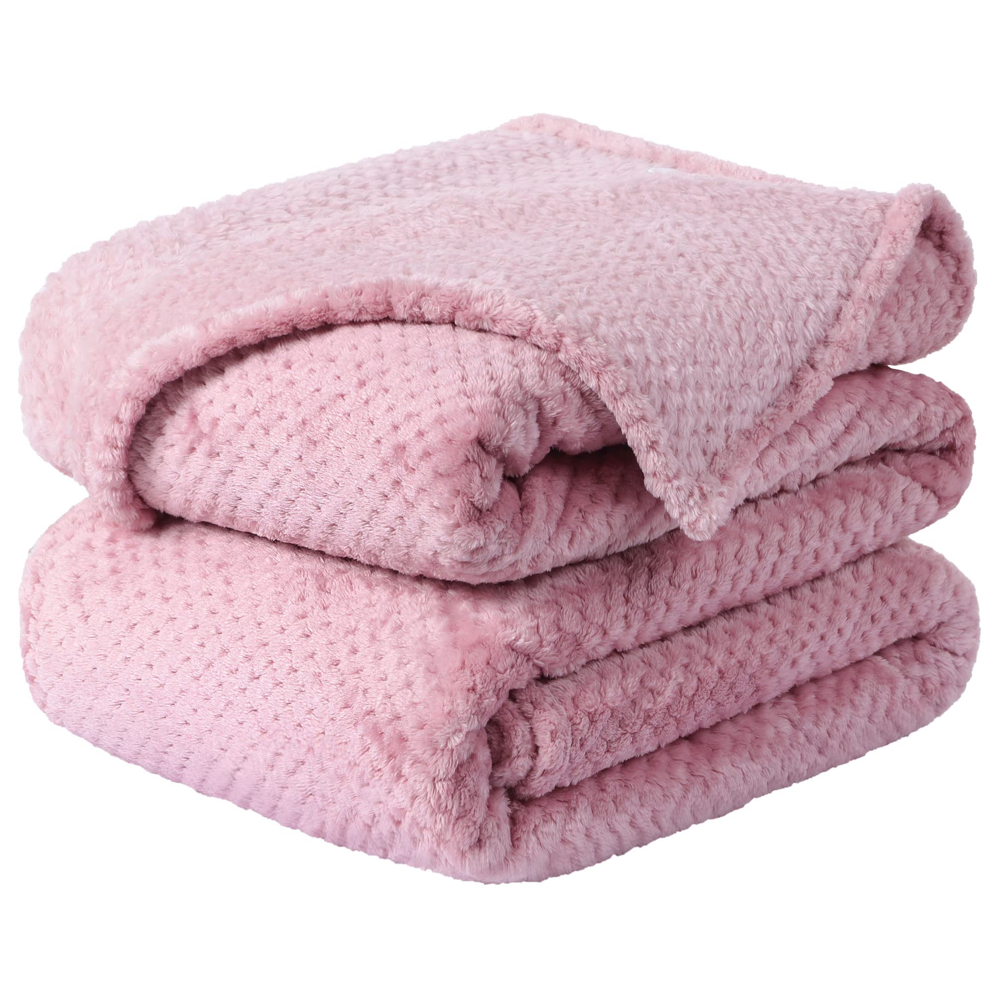 sourcing map Flannel Fleece Bed Blankets, Soft Warm Microfiber Blanket, Mesh Fuzzy Plush 330GSM Lightweight Decorative Solid Blankets for Bed Pink 200 x 230cm