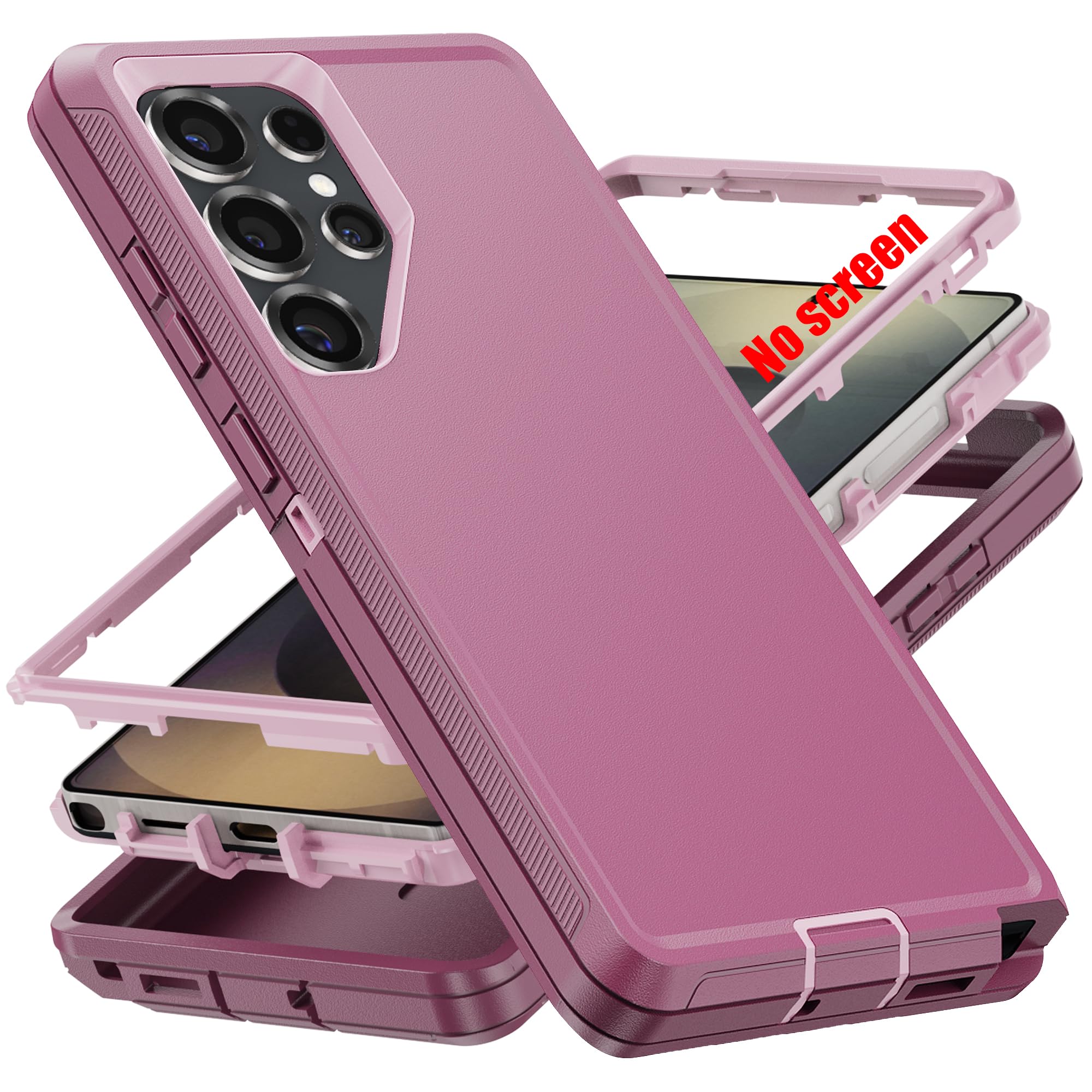 Photo 1 of AYMECL for S25 Ultra Case, [Military Grade] 3 in 1 Full Body Shockproof Dust/Drop Proof Heavy Duty Protection Cover,for Samsung Galaxy S25 Ultra 6.9 Inch,Pink+Wine Red