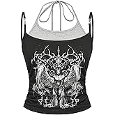 SOLY HUX Women's Y2k Gothic Tops Halter Tie Back Spaghetti Strap Cami Crop Top Emo Scene Alternative Clothes