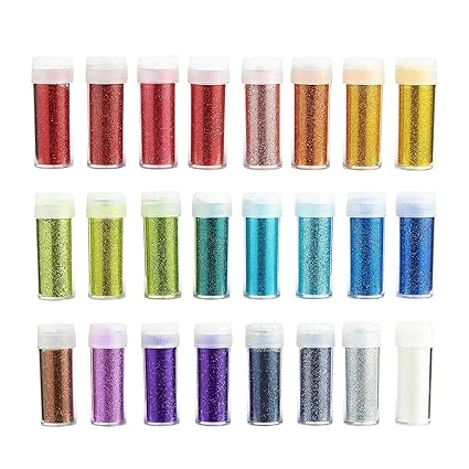 24-Pack Glitter Shaker - Glitter Powder Set - Fine Arts and Crafts Glitter Dust for Kids Slime, Scrap-Booking, Body, Face, Nails, Holiday Party Supplies, Non-Toxic, Assorted Colors, 10-Gram per Jar