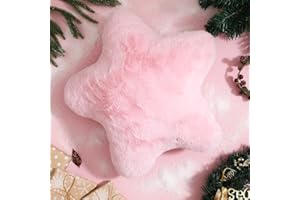 YRXRUS Star Pillows, Light Pink Star Shaped Pillow, Decorative Throw Pillow Gifts, Cute Plush Room Decor, Fluffy Faux Rabbit Fur 14"x14"Pillows for Living Bedroom