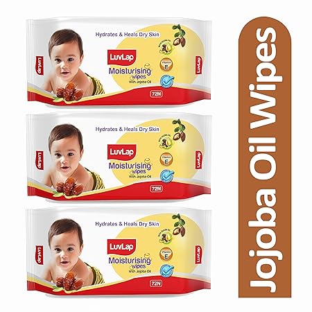 LuvLap Paraben Free Baby Wipes with Jojoba Oil (72 Wipes/Pack, Pack of 3)
