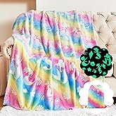 Cloele Glow in The Dark Blanket Mermaid Toys for 2 3 4 5 6 7 8 9 10 Year Old Kids Girls - Mermaids Room Decor Flannel Travel Throw Blanket Glowing Luminous Birthday Christmas Valentines Gifts,50"x60"