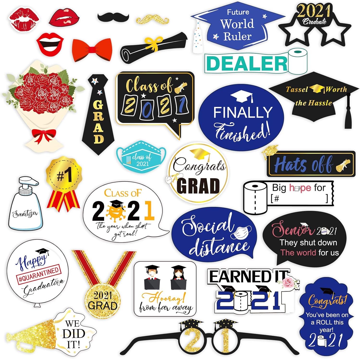 Graduation Funny Printable Photo Booth Props Quarantined Graduation Graduation Photo Booth Props Black And Gold Photobooth Props Backdrops Props Party Decor