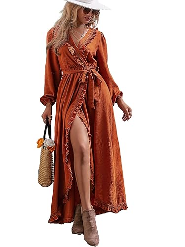 BerryGo Women's Fall Bridesmaid Long Sleeve Wrap Ruffle Belted Dress Boho  Maternity Maxi Dress for Wedding Guest Brick Red Burnt Orange XXL in Dubai  - UAE | Whizz Special Occasion