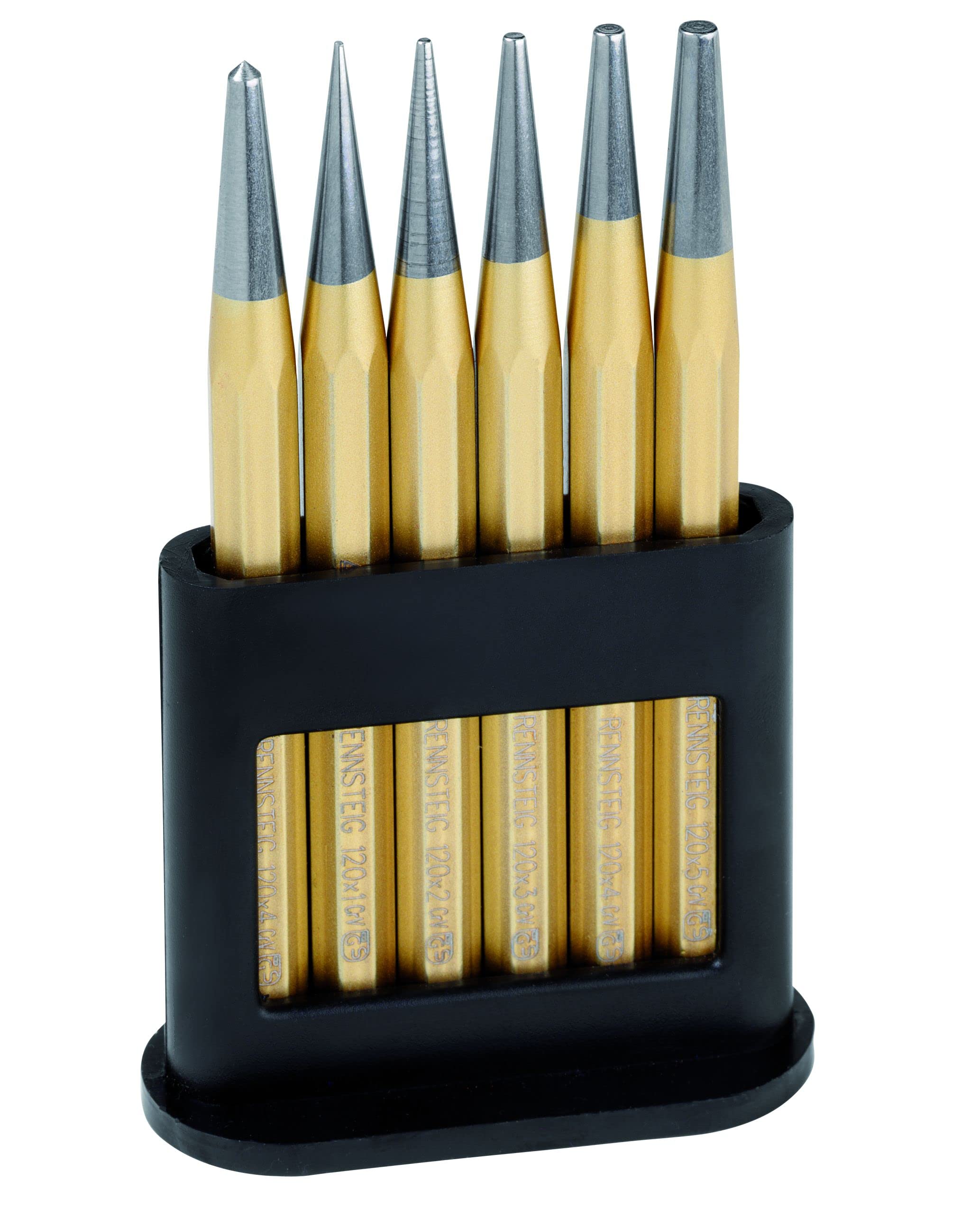 Rennsteig 424 120 0 Taper Punch Set in Plastic Stand, Gold