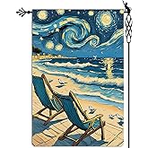 Welcome Summer Ocean Lounge Chair Garden Flag Starry Night Garden Flag Seagull Vertical Double Sided Rustic Farmland Burlap Yard Lawn Outdoor Decor 12.5x18"