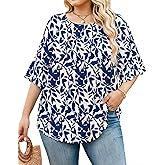 IN'VOLAND Plus Size Tops for Women 3/4 Sleeve Shirts Dressy Casual Crew Neck Blouse Spring Summer Clothes