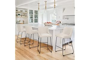 LUE BONA 26 Inch Counter Height Bar Stools Set of 3, Linen Upholstered Barstools, Barstool with Back, Comfortable Bar Chairs, Modern Counter Stools for Kitchen Counter Island
