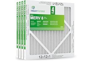 TRIGHTFILTERS 12x12x1 Air Filter 4 Pack, MERV 8 Pleated Dust Defense Air Filters Replacement Air Conditioner HVAC AC Furnace Filter, Durable and Lightweight