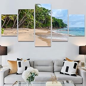 SIGNWIN 5 Panel Canvas Wall Art Aerial Beach...