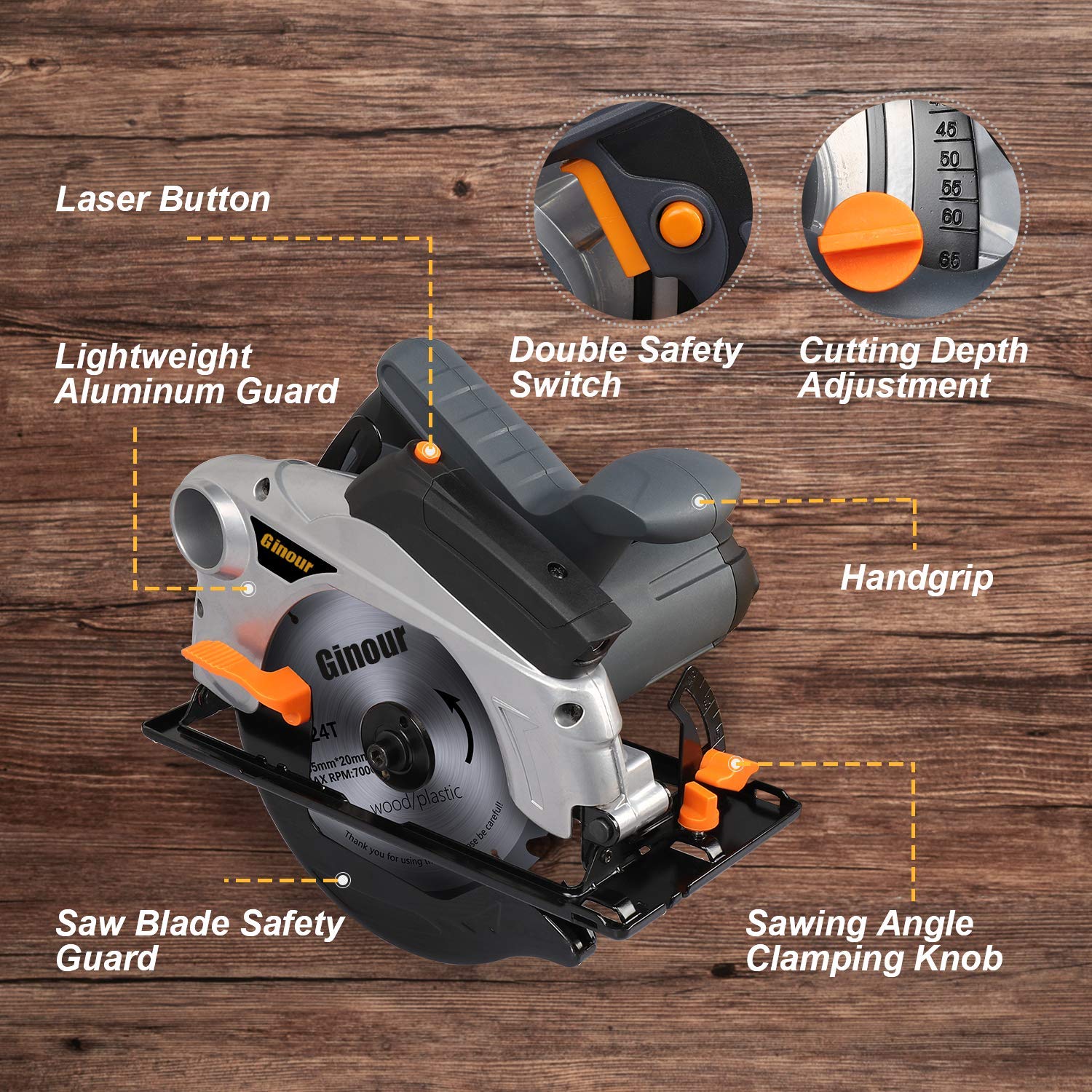3 Hojas Adicionales Ginour Sierra de Calar Corte -45º a 45º 4 Formas  Orbitales 800W 3000RPM Sierra Caladora con Láser Metal 7 Velocidades  Ajustables Doble Interruptor para Cortar Madera Sierras Industria, empresas