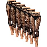 Yahenda 6 Pcs Footless Fishnet Tights for Women Fishnet Thigh High Stockings Lace Mesh Pantyhose Leggings for Halloween