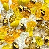 LIMAOLLY 110pcs 6x8mm Teardrop Crystal Glass Beads Vertical Hole Faceted Loose Spacer Beads for DIY Craft Jewelry Making Necklace Bracelet Earring Wind Chimes(Yellow Series)