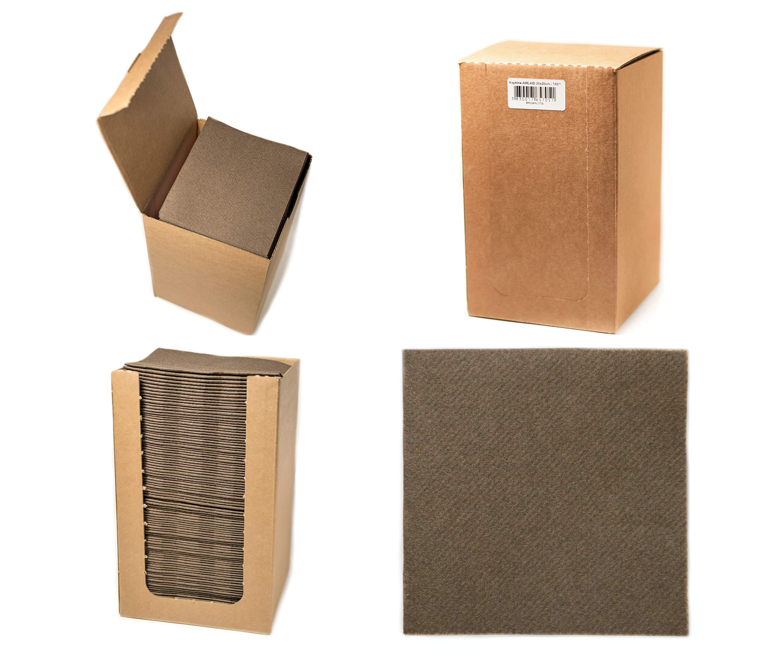 Alvotex Chic Airlaid 100 Cocktail Napkins, 1/4 Pleats, Fabric-Like, Disposable Napkin, Brown, 20 x 20 cm