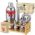 Pejoy Cocktail Shaker Bartender Kit-12 Piece Cocktail Shaker Set with Stand, Stainless Steel Bar Set Tools Drink Mixer Set with Martini Shaker,Strainer,Jigger,Bar Spoon,Muddler, Gift for Men Dad & Him