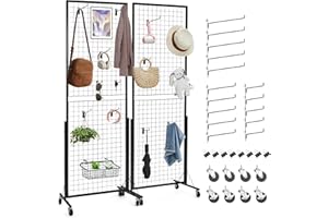 Grid Wall Panels, 2' X 5.6' Grid Wall Panel Display Stand with Triangle T-Base Floorstanding, Heavy Movable Gridwall Panel fo