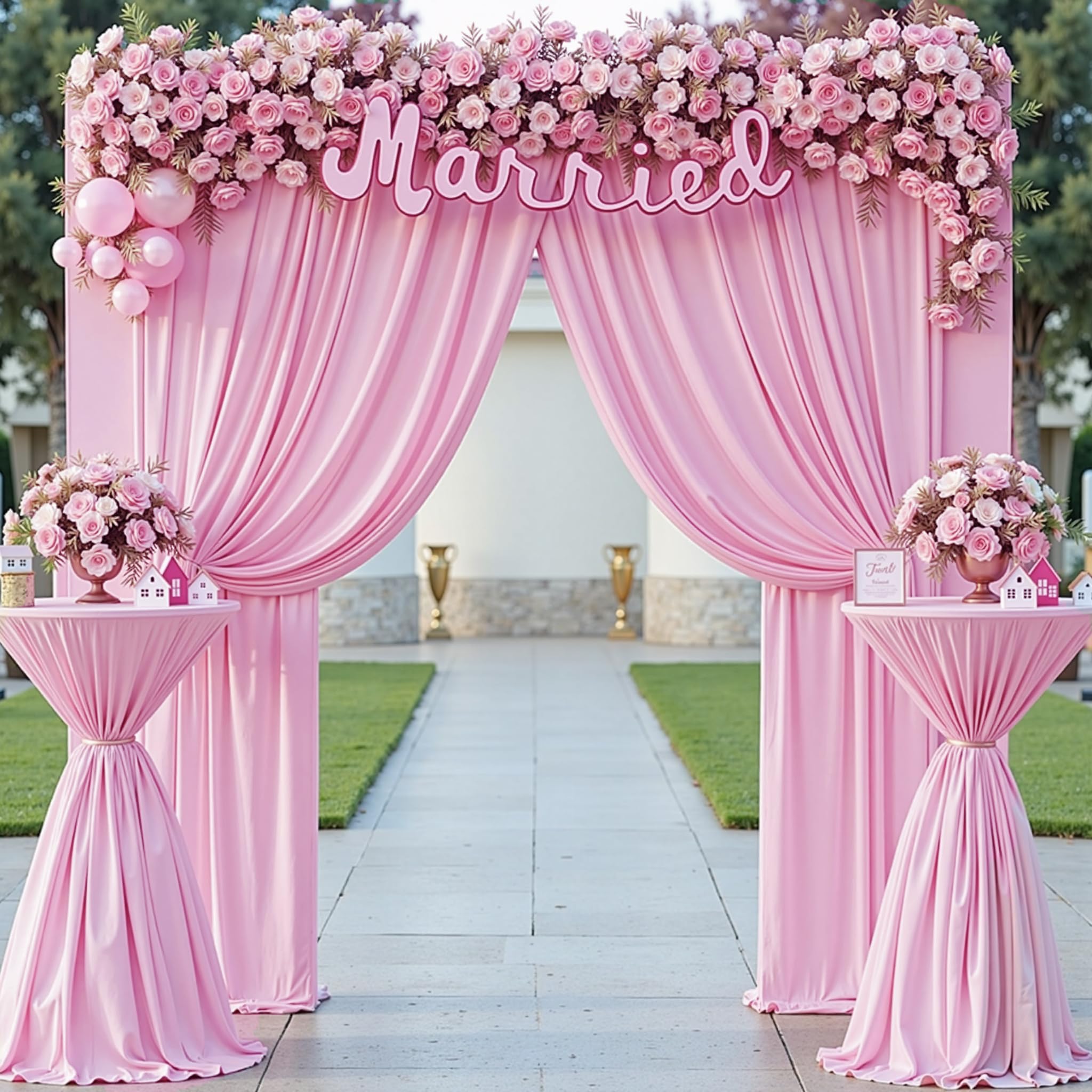 Photo 1 of 10 ft x 10 ft Pink Backdrop Curtains for Parties, Wrinkle Free Baby Pink Photography Backdrop Drapes for Wedding Grils Birthday Baby Shower Bridal Shower Party