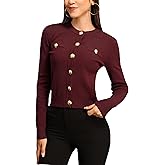 M.Infisavo Women’s Cropped Cardigan Sweater Shirts, Fall Knit Button Down Jacket Open Front Crewneck Long Sleeve Outerwear