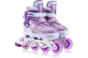 Kids Inline Skates for Girls Boys Beginners Adjustable, All 8 Wheels Illuminating