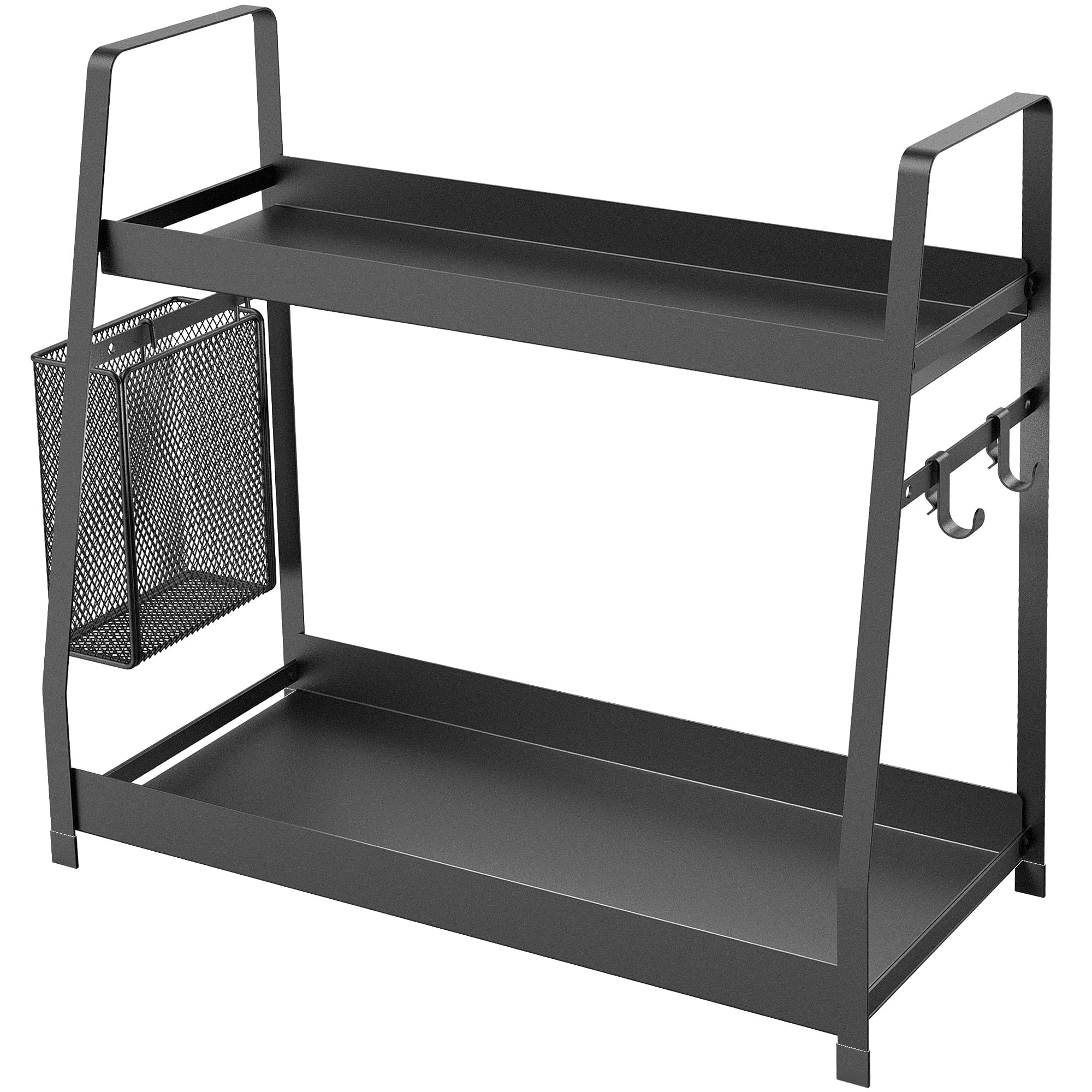 OROPY 2 Tier Spice Rack for Countertop, Metal Standing Kitchen Storage Organizer Shelf, Vertical Seasoning Jars Rack, Black