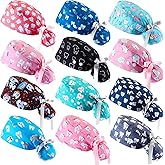 Tisancy 12 Pcs Dental Scrub Cap for Women Nurse Cap with Button Adjustable Dentist Surgical Hat Long Hair Ponytail Pouch Hat