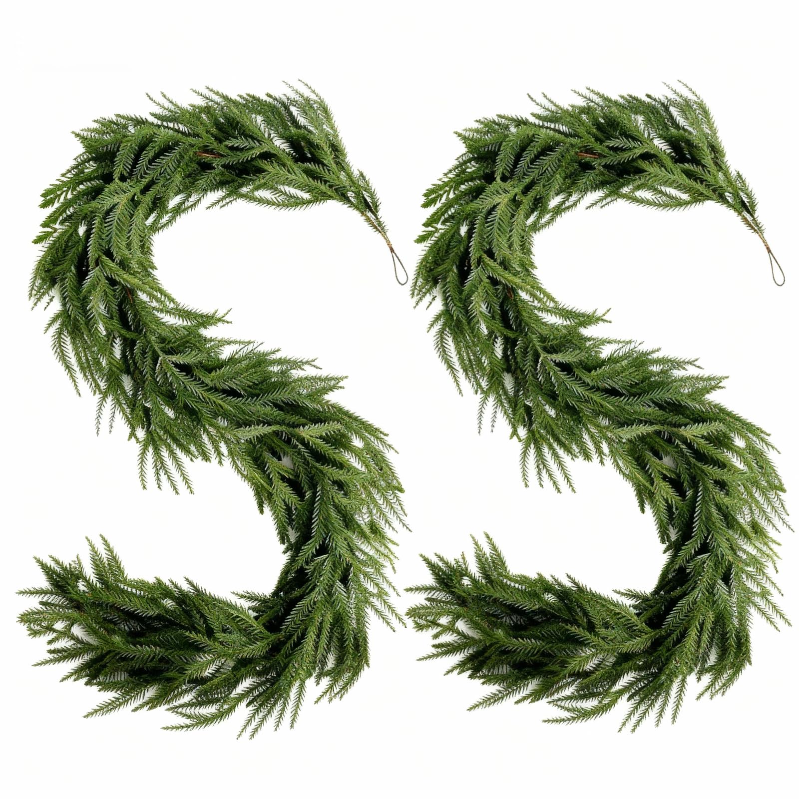 Photo 1 of 2 Pcs 6 Ft Christmas Artificial Norfolk Pine Garlands, Real Touch Winter Pine Garland, Green Artificial Greenery Garland for Mantle, Table, Wall, Fireplace, Indoor &Outdoor Holiday Decorations