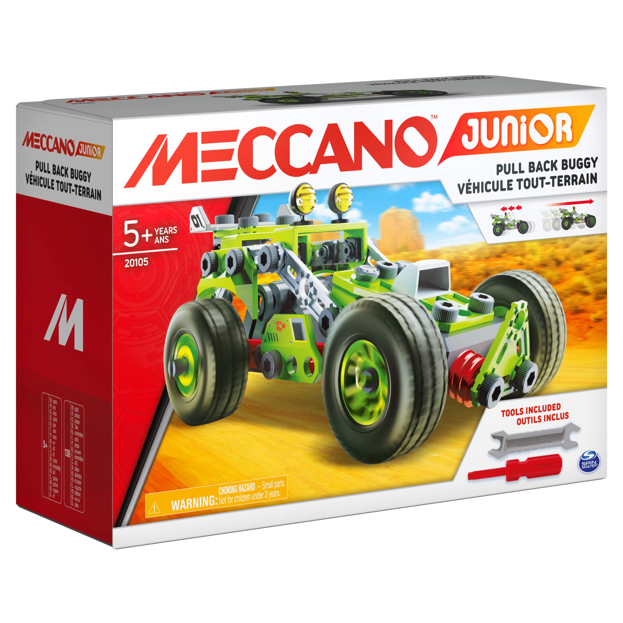 BANDAI - Meccano Junior My Car with Pull-Back Motor - Construction Set 138 Pieces, Pull-Back Motor, Tools, Instructions - Activity Kit Car Assembly - Toy for Ages 8 and Up - APM19102