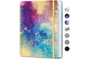 JEJEGO 2025 Planner, Weekly and Monthly Calendar Planner Book, January 2025 - December 2025, HardCover Planner 2025 with Monthly Tabs, Notes Pages, Spiral Bound, Inner Pocket, A5 (6.4" x 8.5") - Gold Marble