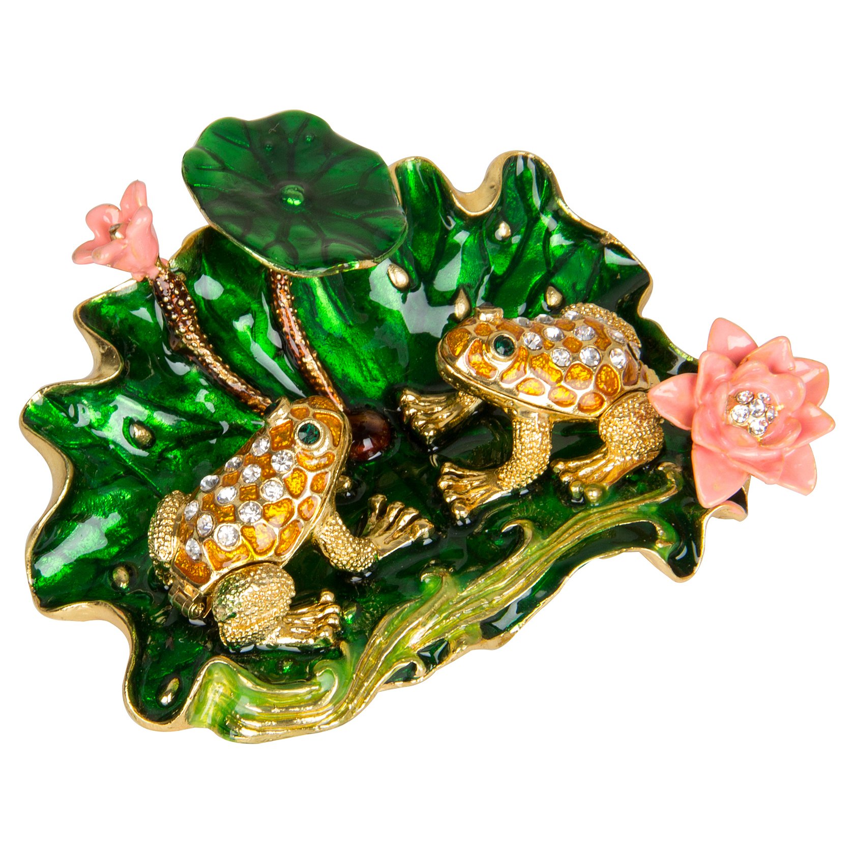 QIFU Hand Painted Frog Style Enameled Trinket Box Hinged, Unique Jewelry Storage Box with Shine Crystals