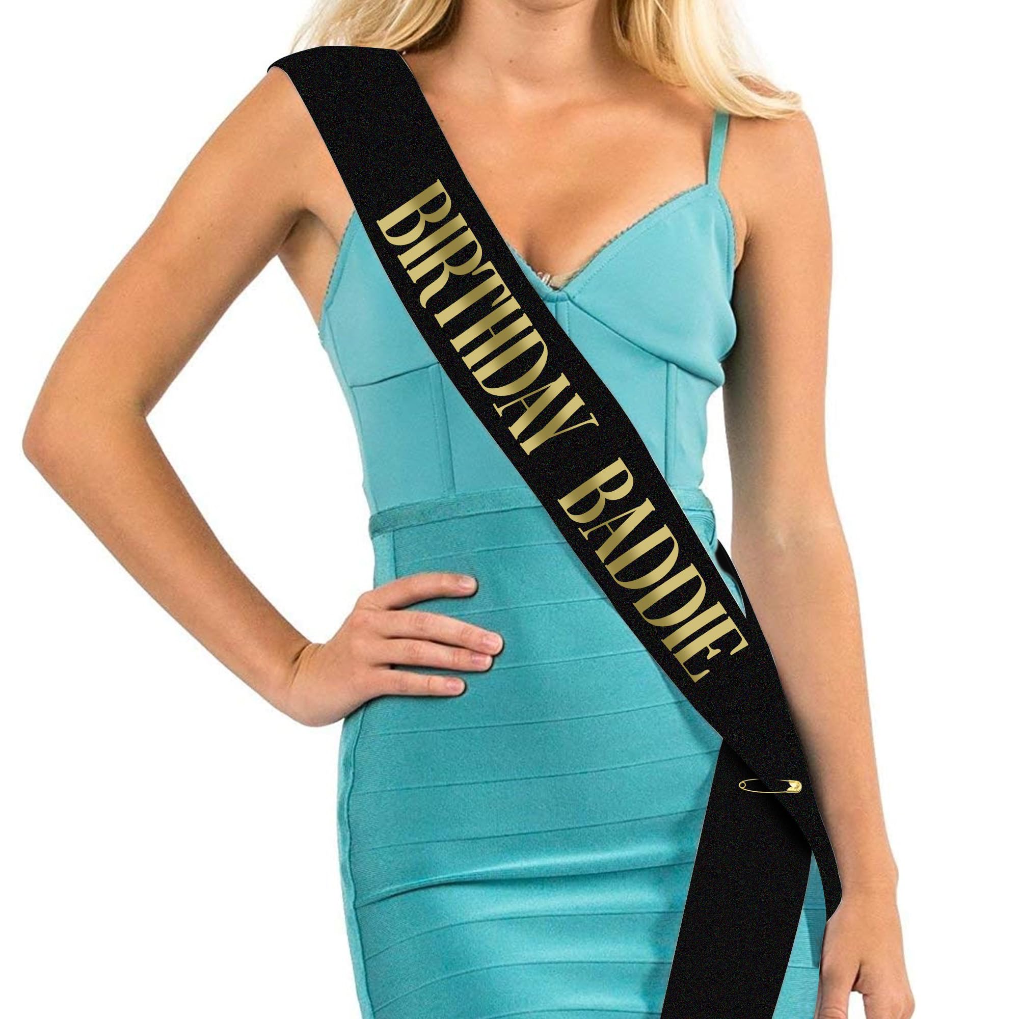 Exacoo Birthdy Baddie Sash with Gold Foil Soft Satin Black Funny ...