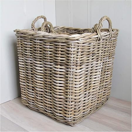Tobs Set Of 2 Square Rattan Log Storage Basket Laundry Grey Wash Large Xlarge Amazon Co Uk Kitchen Home