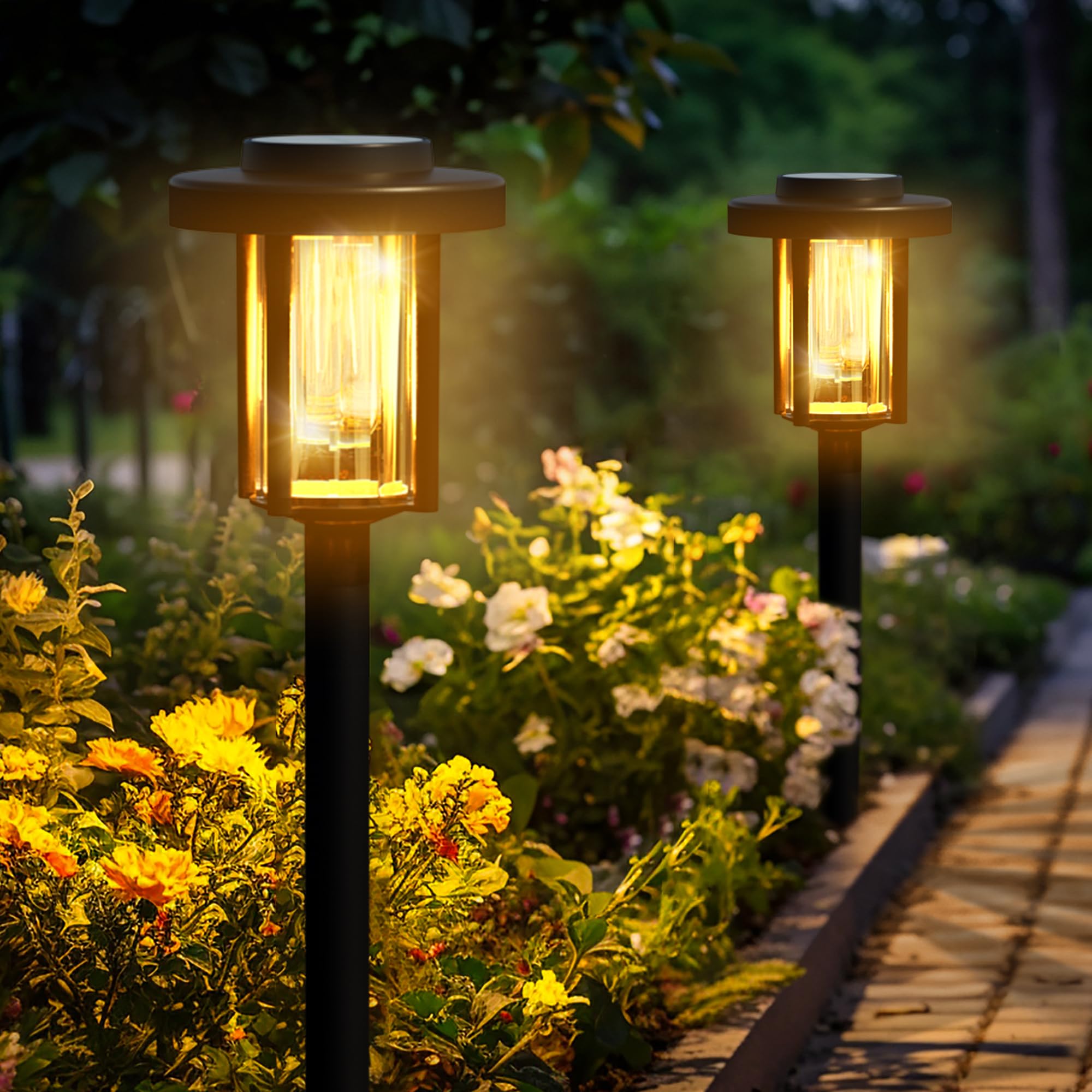 Solpex Solar Lights Outdoor, 2 Pack LED Garden Pathway Lights, Waterproof Solar Powered for Garden, Patio, Landscape, Walkway, Warm White — image 1