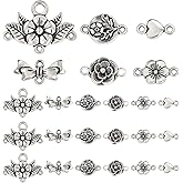 PH PandaHall 60pcs 6 Style Chandelier Component Charm Links Tibetan Alloy Connector Charms Flower Connection Charm for Necklace Bracelet Dangle Earring Making, Antique Silver