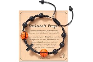 HGDEER Baseball Basketball Football Soccer Volleyball Gifts, Natural Stone Baseball Cross Bracelets for Teen Ideas with Message Gift Card