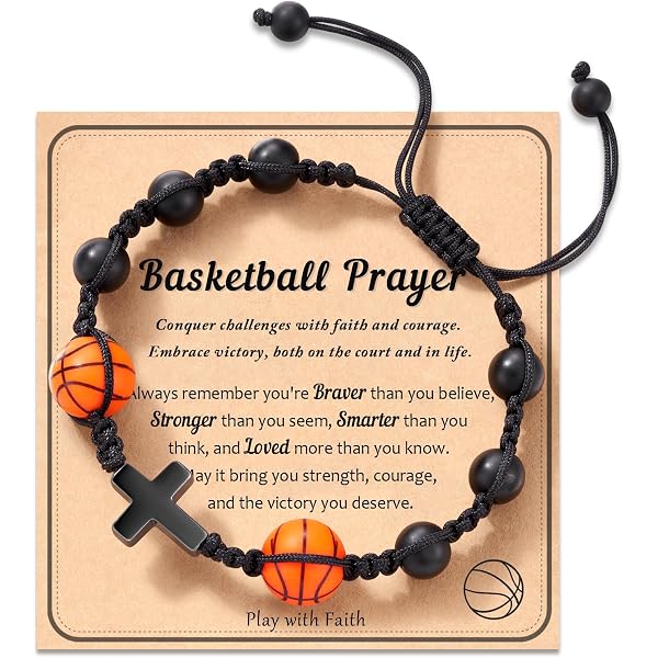 Lot De 12 Bracelets Basket-Ball – Corde Noire Et Blanche – Perles Ballon – Réglables – Pour Enfants, Ados Et Adultes – Idéal Équipes Et Fêtes