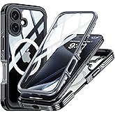 Newhalper Magnetic Case Designed for iPhone 16 Plus 6.7 inch Military Grade Rugged 360 Full Body Built in Screen Protector Heavy Duty Compatible with MagSafe Clear Phone Cover (Black)