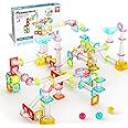PicassoTiles 100 Piece Magnetic Marble Run Travel Size Sensory Toddlers Construction Toy Set Mini Diamond Magnet Tiles Marbles for Kids Race Track Building Blocks STEM Learning Kit Boy Girl 3+ PTMG100