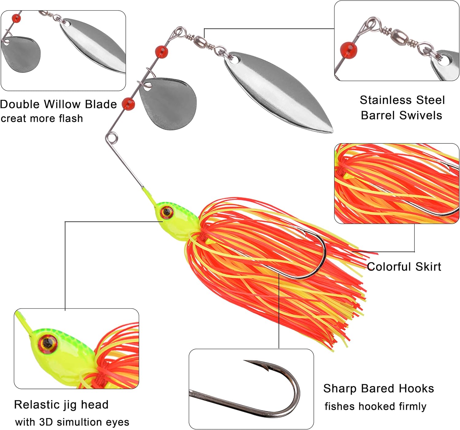 Spinner Baits Bass Fishing Lures Kit, Hard Spinnerbait Buzzbait Lures Bass Jig Skirts Trout Lure Freshwater Metal Swimbaits for Pike Trout Salmon : Sports & Outdoors